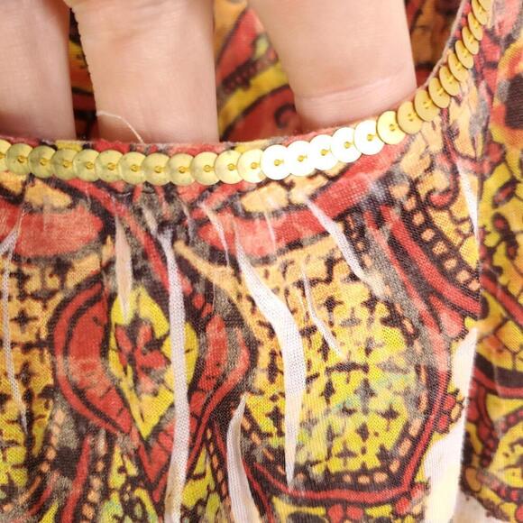 One World Top Womens XL Cutout Embroidered Sleeves Artsy Abstract Sequin Neck - Picture 4 of 12